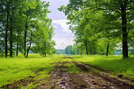 绿树成荫的土路背景图片