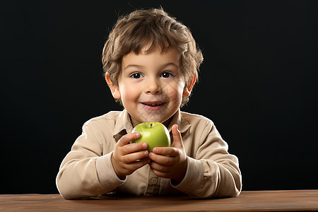 小男孩拿着苹果图片