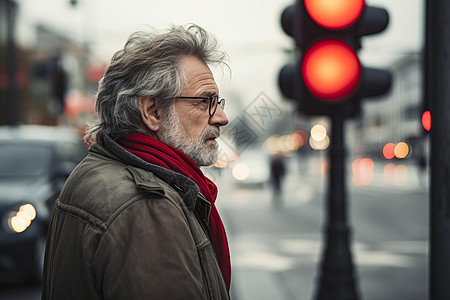 街头红绿灯旁的男子背景图片
