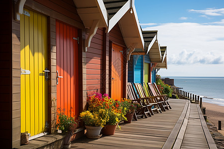 海边木屋海边的彩色海滨小屋背景