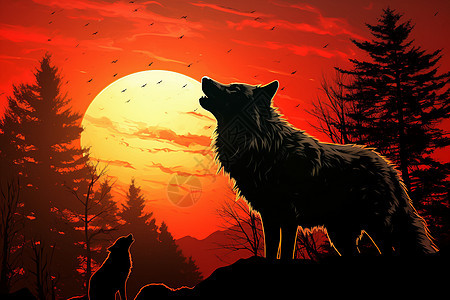 孤狼在满月下嚎叫图片