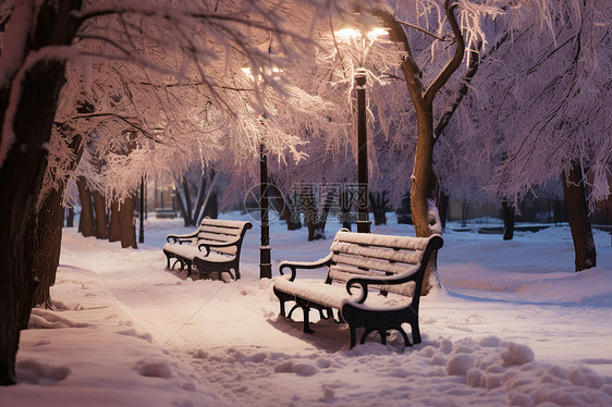 冬夜白雪公园图片