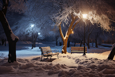 冬夜中的冰雪公园图片
