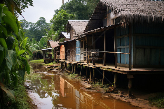 村庄小屋下的积水图片