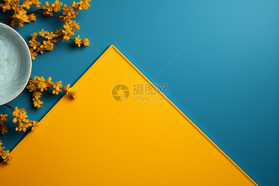 蓝黄装饰的墙壁图片