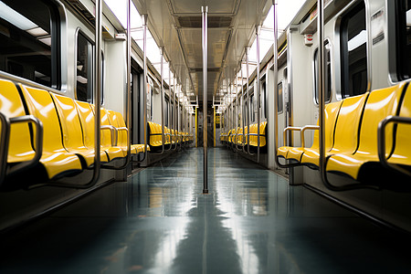 地铁车厢内的黄色座椅背景图片