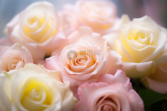 桌面上美丽的玫瑰花束图片
