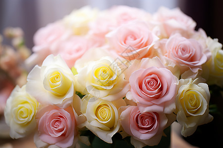 桌面上漂亮的玫瑰花束图片
