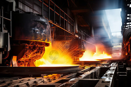 火光四溢的钢铁工厂高清图片