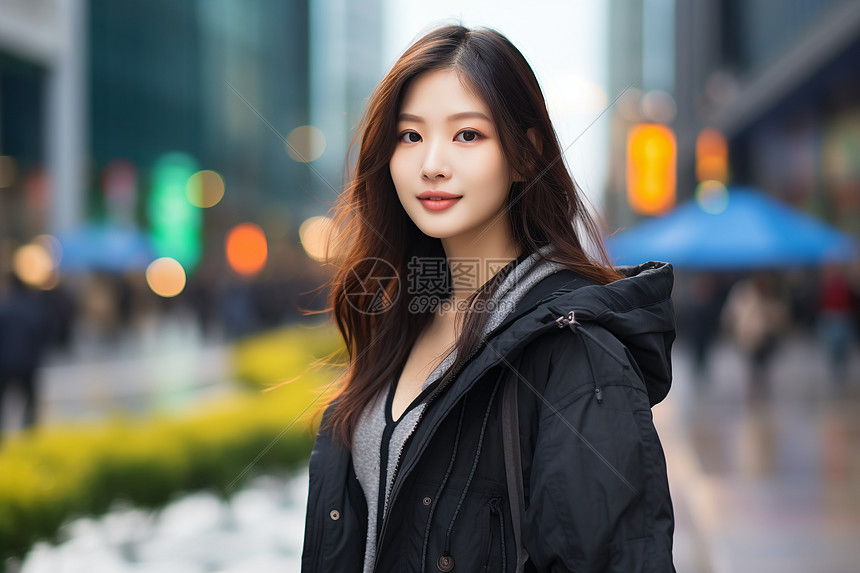 城市街道上的亚洲女子图片