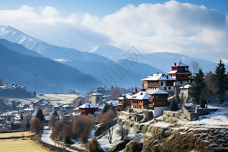 山村雪景背景图片