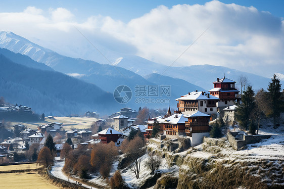 山村雪景图片