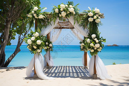 海滩上的婚礼拱门图片
