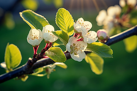 苹果树枝上白花高清图片