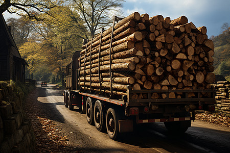 运输木材的卡车背景