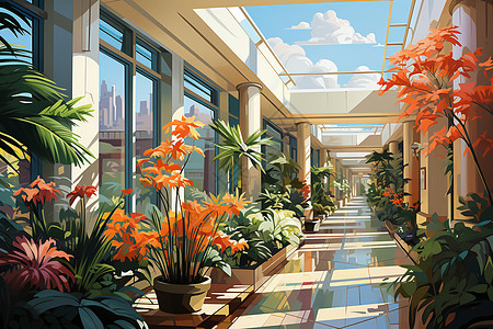 现代医院的走廊场景图片