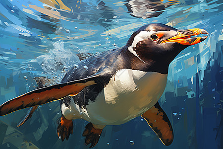 企鹅游泳手绘艺术游泳的企鹅插画