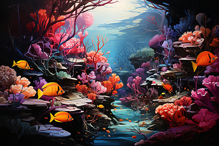 五彩斑斓的海底世界艺术插图背景图片
