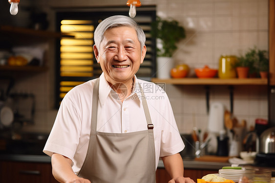 烹饪美食的亚洲老人图片