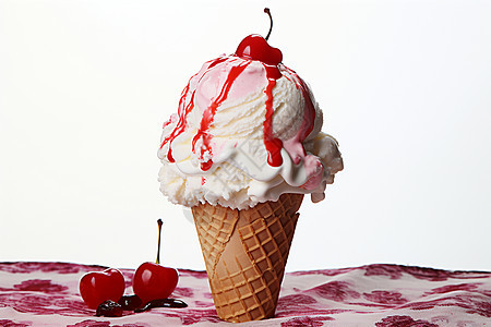 美味的樱桃冰淇淋图片