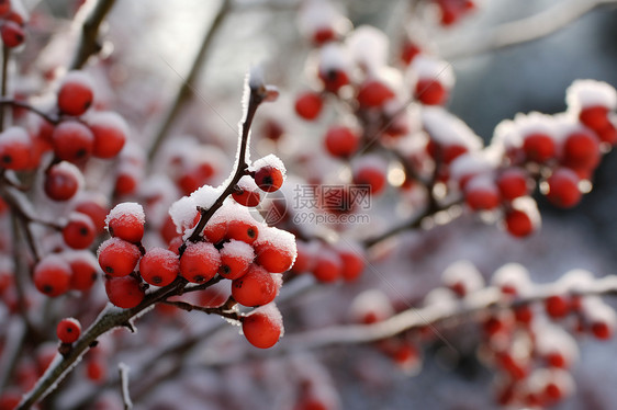 寒冷冬天结霜的浆果图片