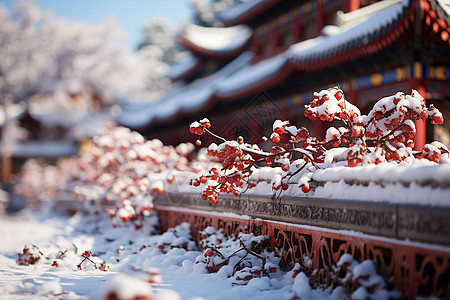 下雪屋檐雪中楼阁背景