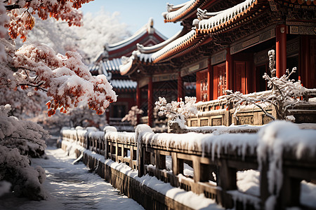 山寺丛雪背景图片