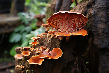 丛林树木上自然生长的蘑菇图片