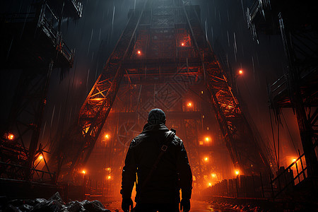铁塔下的男子背景图片