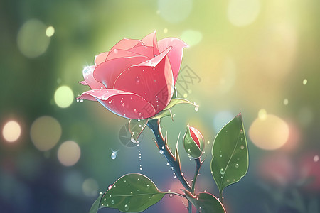 滴落晨露的玫瑰花朵图片