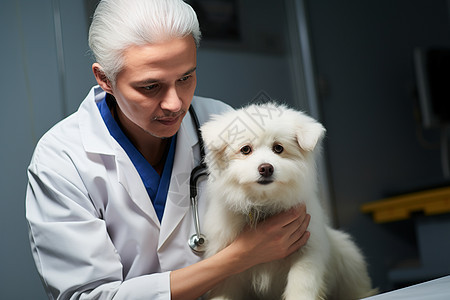 兽医在诊所检查狗狗图片