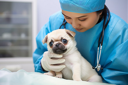 宠物医生检查小狗身体图片
