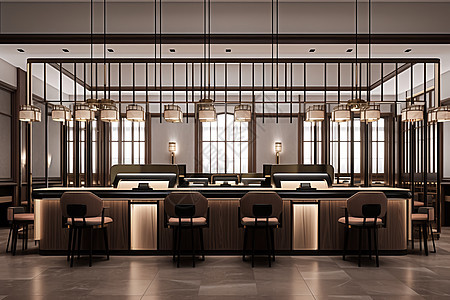 柔和光线下的日式餐厅装修场景背景图片