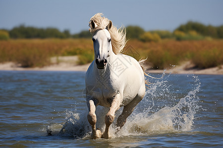 奔腾的马白马奔腾于水中背景