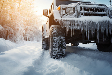 雪地上的汽车雪地上的吉普车背景