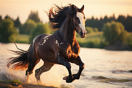 水中奔跑的马图片