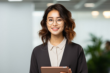 女白领微笑展示平板电脑图片