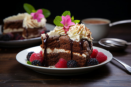 甜蜜诱惑的巧克力蛋糕背景图片