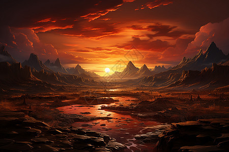 夕阳下的山脉图片