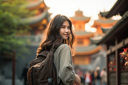 接头的背包女子背景图片