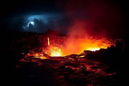 山脉上的火山喷发图片