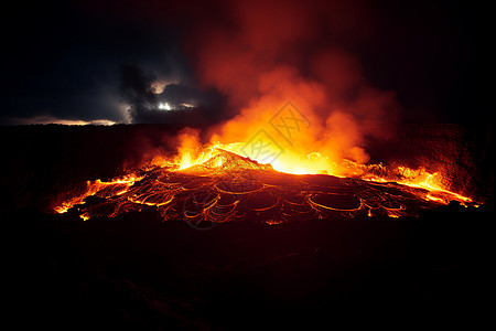 夜晚喷发的火山图片