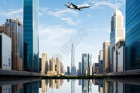 繁华的城市金融区摩天大楼建筑背景图片