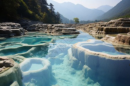 风景优美的地质石灰池景观图片