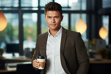 拿着咖啡的商务男性背景图片