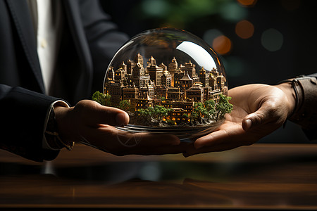 玻璃罩里的城市建筑背景图片
