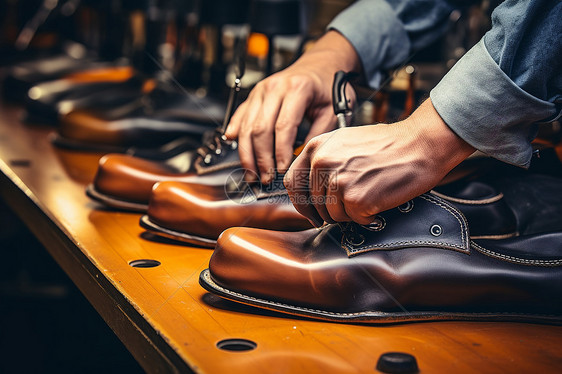 手工制作鞋子的匠人图片