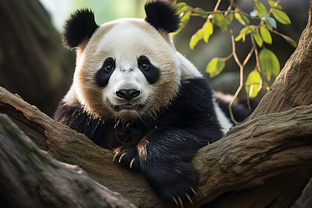 树枝上可爱的熊猫图片