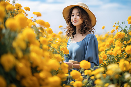 花海中的美丽女人图片