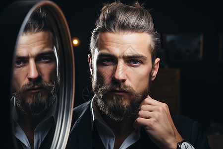 镜子前的胡子男性图片